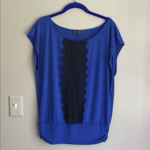 NWOT Royal Blue Blouse with black lace accent